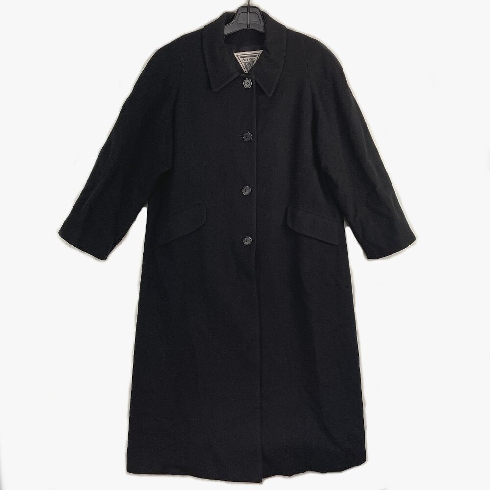 Vtg Marvin Richards Wool Cashmere Overcoat Size 12 Petite Black Classic Coat